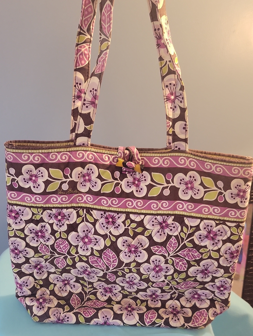 Vera Bradley Quilted Floral Tote Bag in Purple and Brown